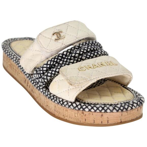 Chanel Chunky 37 Canvas Quilted Flatform Sandals CC-1217P-0006 - Picture 7 of 11